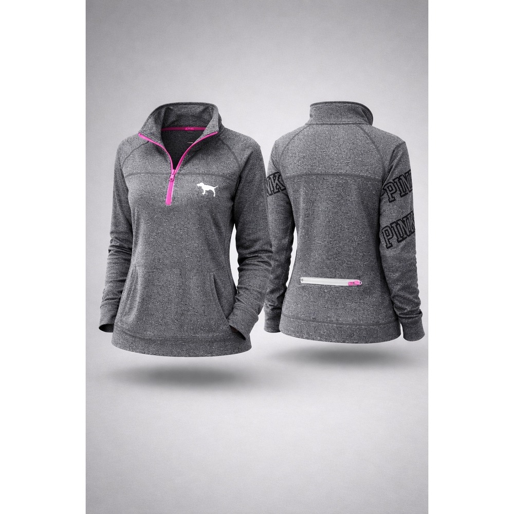 Victoria's Secret PINK‎ Quarter Zip Pullover Gray Athletic Running Top  M